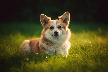 忧郁的狗狗在草地上图片