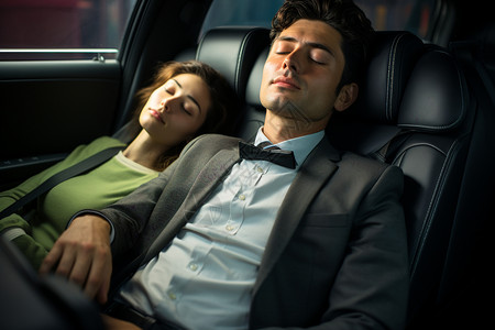 商务男子在车里睡觉背景图片