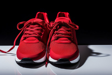 桌子上的红色运动鞋背景图片