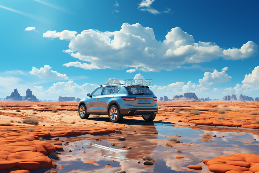 沙漠沙丘里飞驰的汽车图片