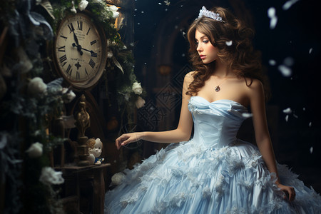 蓝色连衣裙的美丽女人背景图片