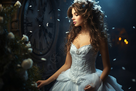 穿着婚纱的年轻女人背景图片