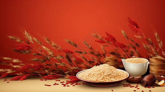 高粱米饭盘子里的高粱谷物背景