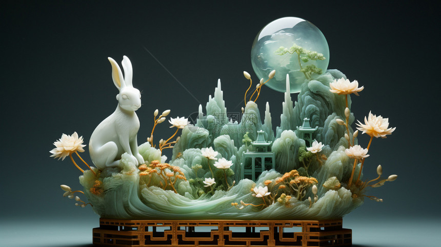 雕刻的玉兔艺术品图片