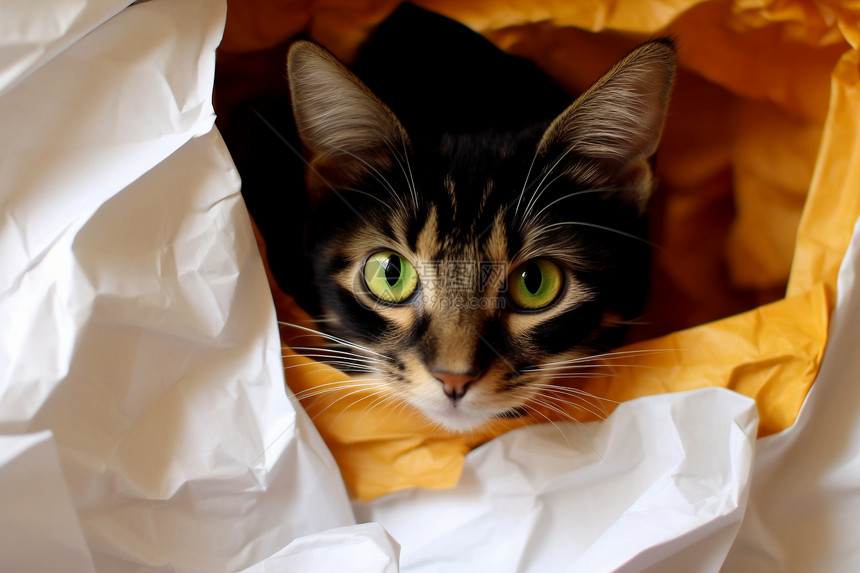 袋子中好奇的猫咪图片