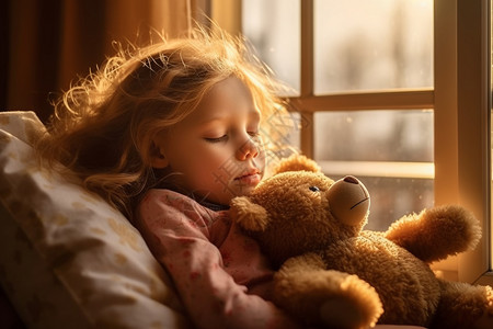 抱着彩蛋的小熊抱着玩偶睡觉的宝宝背景