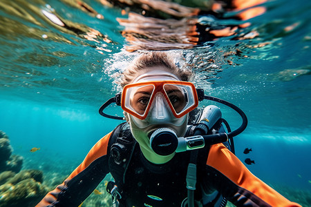 潜入海底世界的潜水者图片