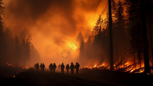 预防森林火灾火灾在的消防员背景