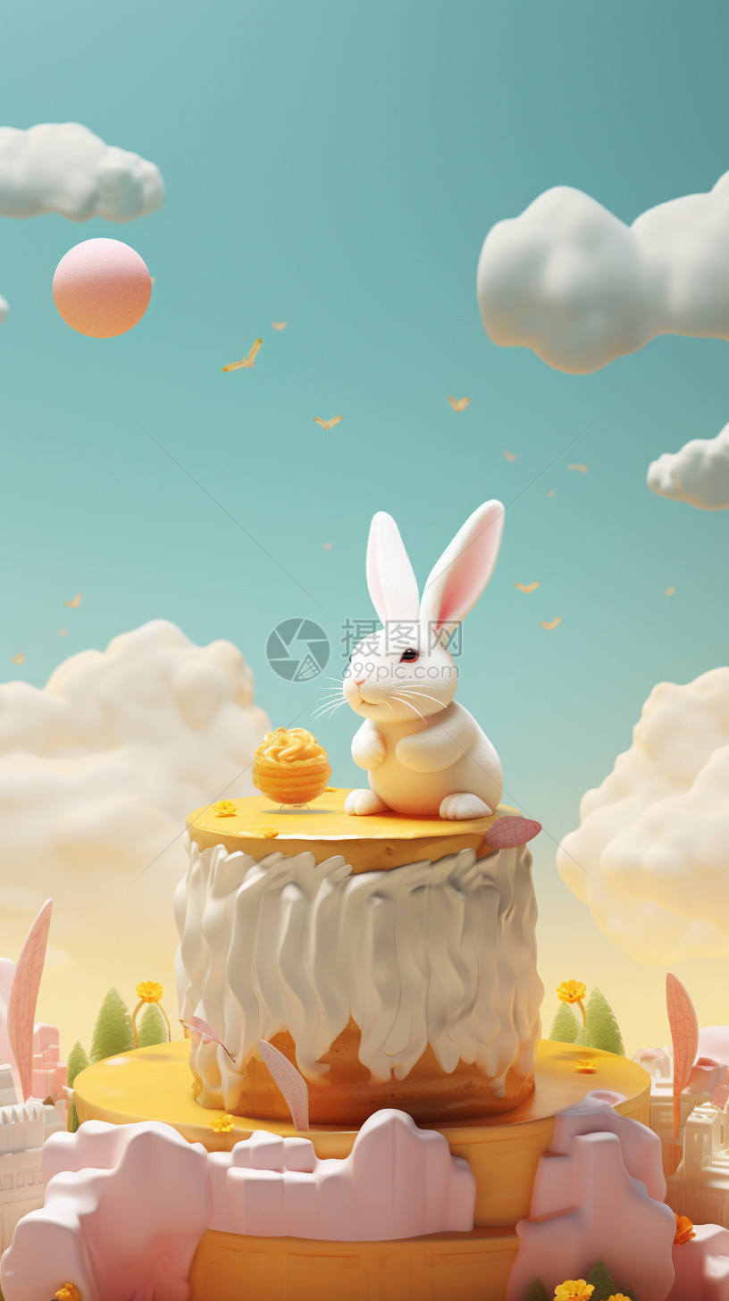蛋糕上的兔子图片