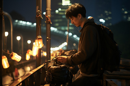 夜晚的行人孤独的男士背景