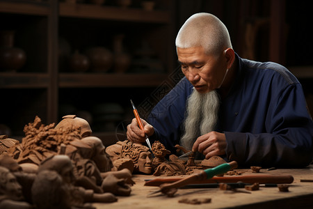 木雕工匠的创作图片