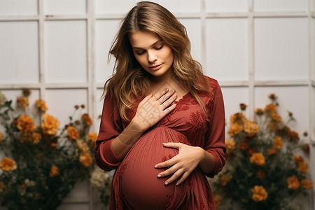 孕妇的红裙图片