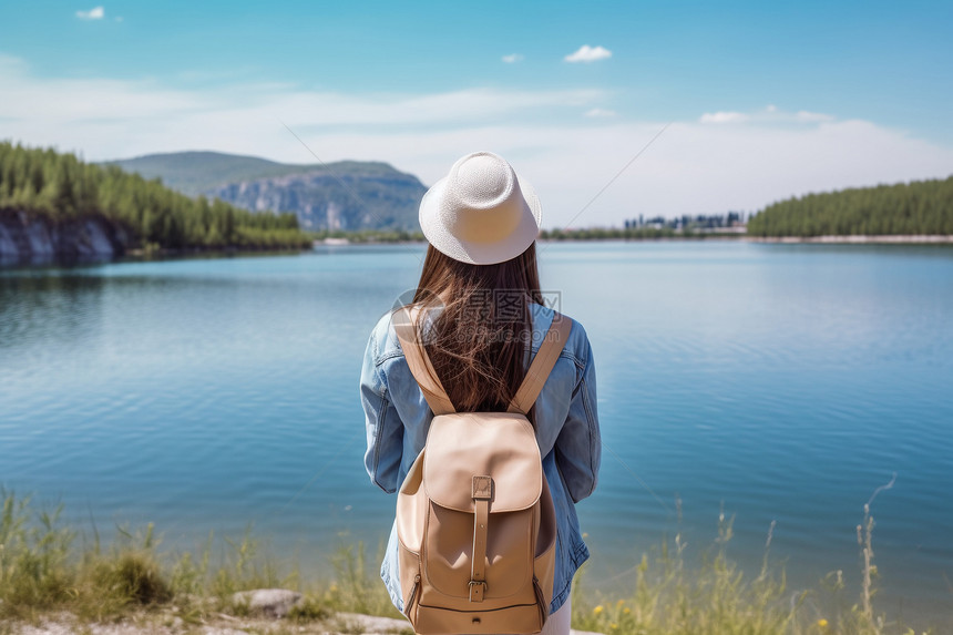 户外旅游的女子图片