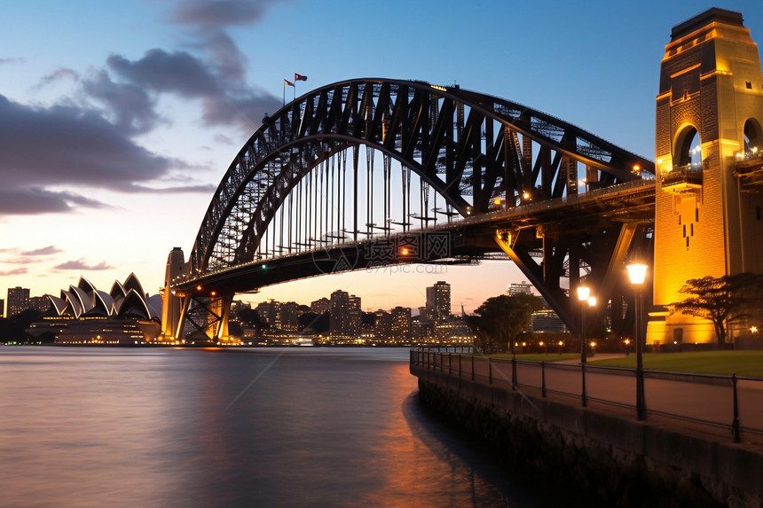 悉尼海港大桥上的夜幕照明图片