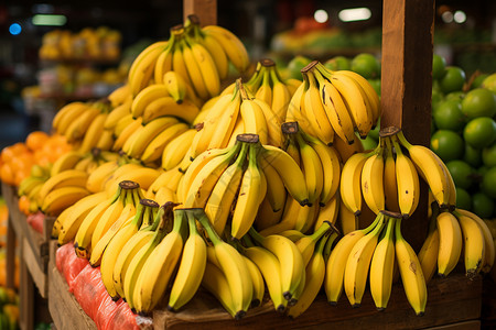 水果摊上的水果水果摊上堆放的美味香蕉背景