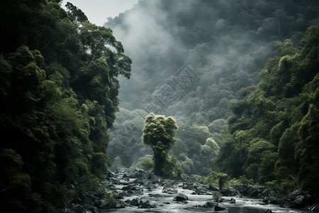 沐雨丛林环境瀑布雨高清图片