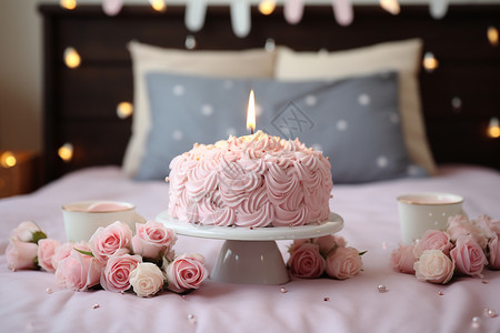 可可风格生日粉色蛋糕图片