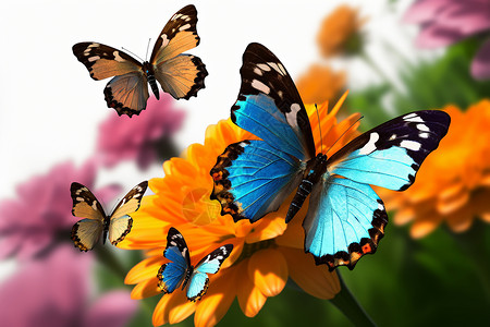 鲜花中的翩翩蝴蝶图片