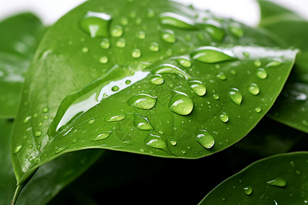 雨后绿叶上的雨滴图片