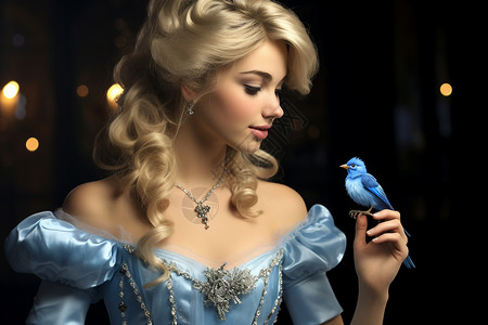 童话中公主唯美公主受伤的蓝鸟背景