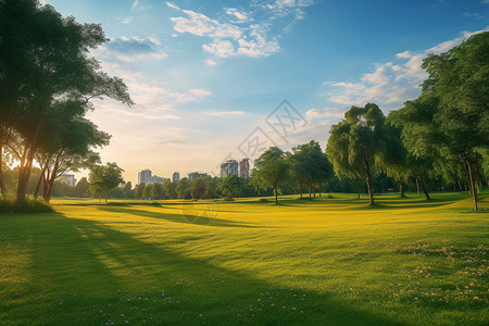 夕阳下的草地景观图片