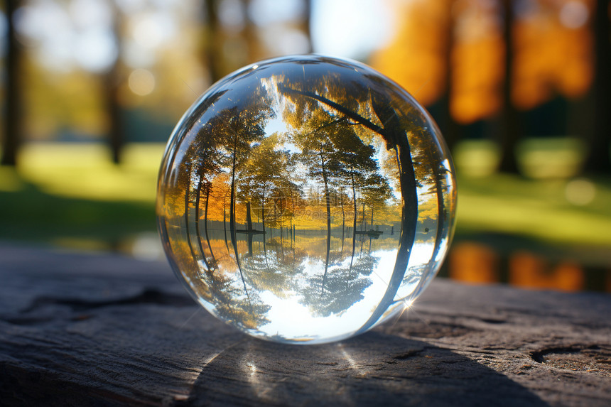 秋季林中公园中的水晶球图片