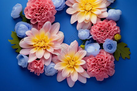 清新蓝色花环立体的鲜花装饰背景