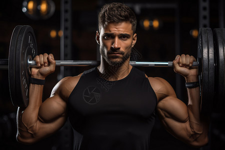 健身房中练习举重的男子肌肉高清图片素材