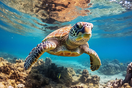 海底游动的海龟图片