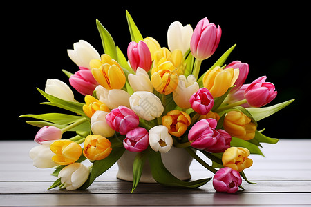 春季装饰鲜艳的郁金香花束背景