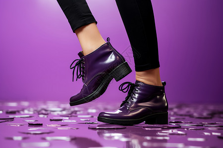 奢华的真皮紫色短靴图片