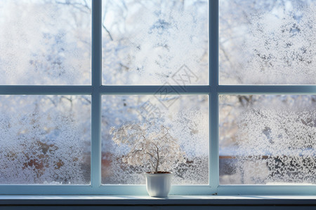 窗户结冰冬季的窗台背景
