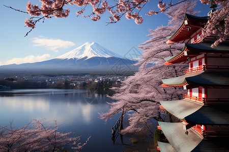樱花与富士山风景背景图片