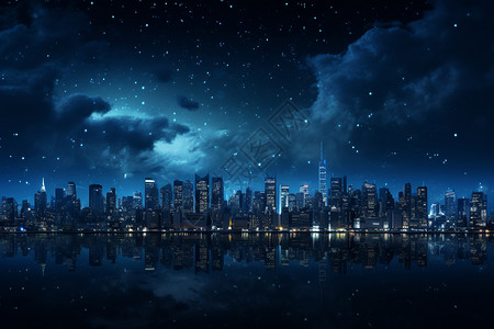 星空美景夜幕下的城市美景背景