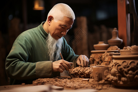 精细雕刻的匠人木头高清图片素材