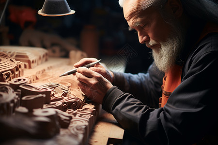 创意工匠木雕之美工作室高清图片素材