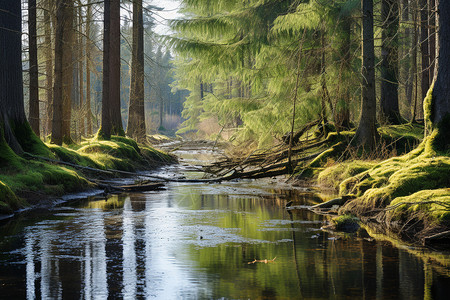 河流两边种满了树木高清图片