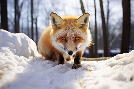 大雪中行走的狐狸图片