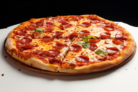 美味披萨上的辣香肠图片