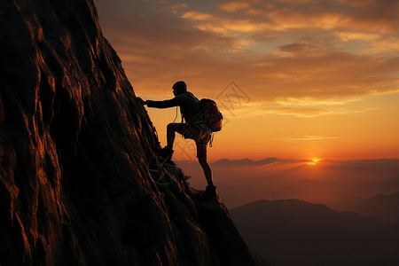 挑战自我攀爬大山的攀登者背景