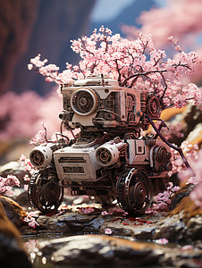 户外的粉红色机器人背景图片