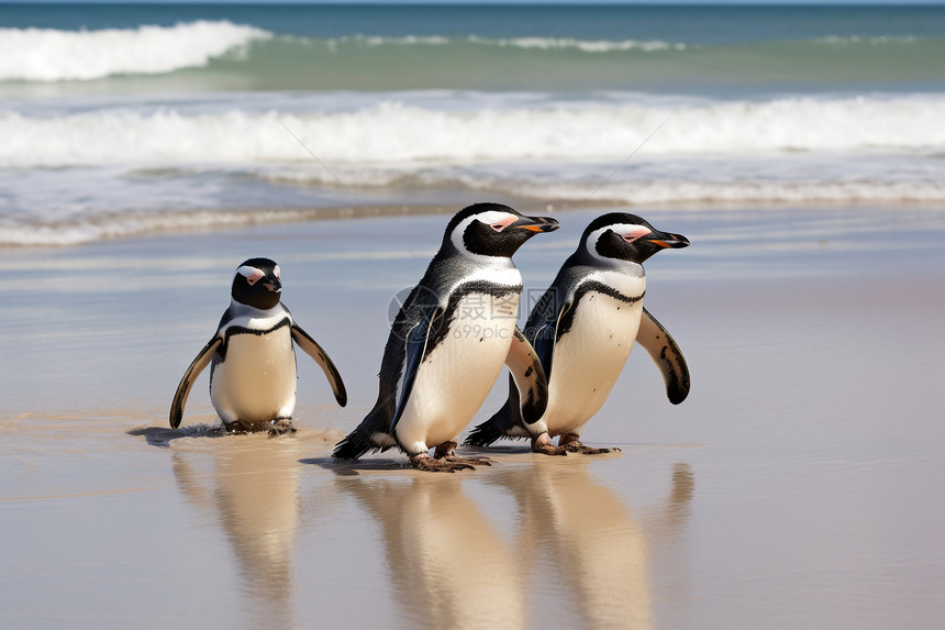 沿海捕食的企鹅图片