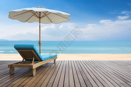 海边的遮阳伞和躺椅背景图片