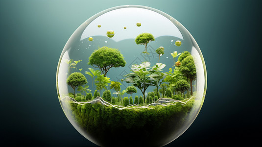 透明玻璃球中的绿植新鲜高清图片素材