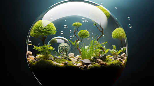 透明玻璃球中的植物新鲜高清图片素材