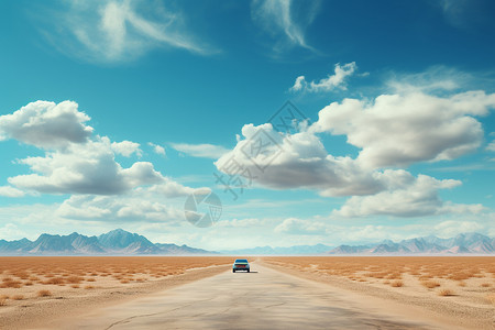 沙漠中的车沙漠中的公路插画