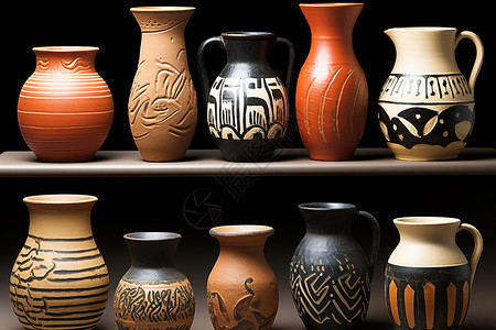 花瓶装饰品陈列着不同的花瓶背景