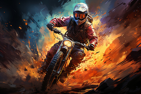 泥土飞溅骑着摩托车穿越泥坑的男人插画