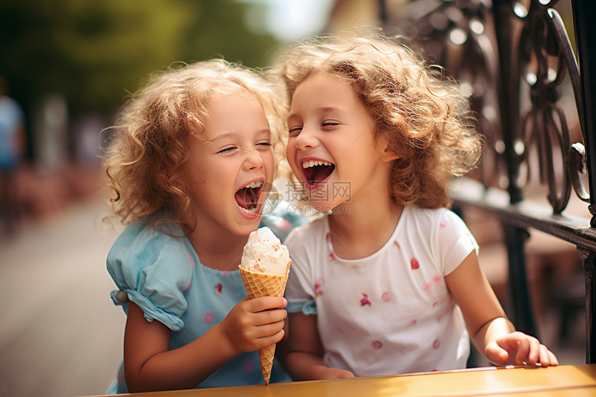 两个小女孩在一起吃冰淇淋图片
