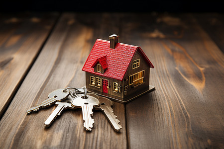 钥匙与红顶房屋背景图片
